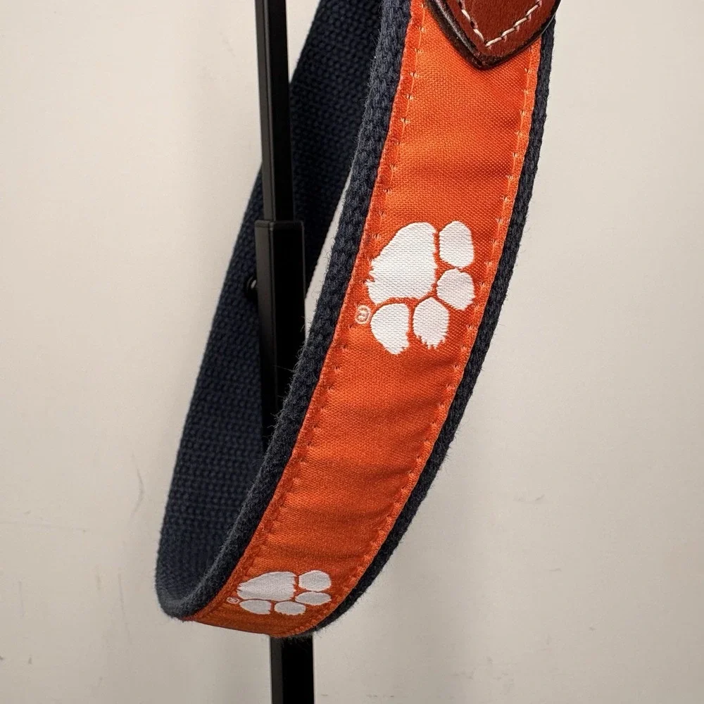 CLEMSON TIGERS Canvas Leather Belt Orange Solid Brass Buckle Boys Size 22‎ L 30